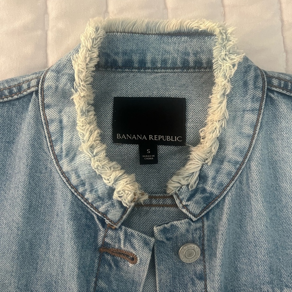 Banana Republic Light Blue Denim Jacket with Frayed Trim